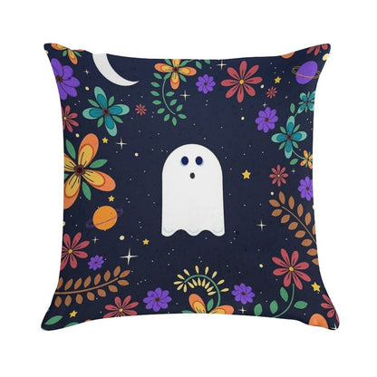 Spoopy Cute Ghost. Halloween Decor. Cute Ghost Dia De Los Muertos. Orange All Hallows Eve Floral Illustration. Soft Washable Throw Pillow