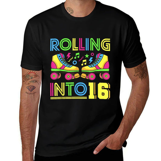 Rolling Into 16 Year Old 80s Party 90s Costume 16th Birthday  Vintage-inspired T-Shirt