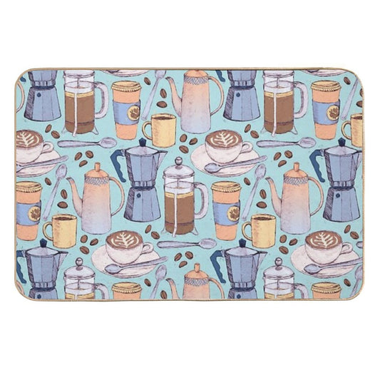 Coffee Love on Blue  Eco-Friendly Bath Mat