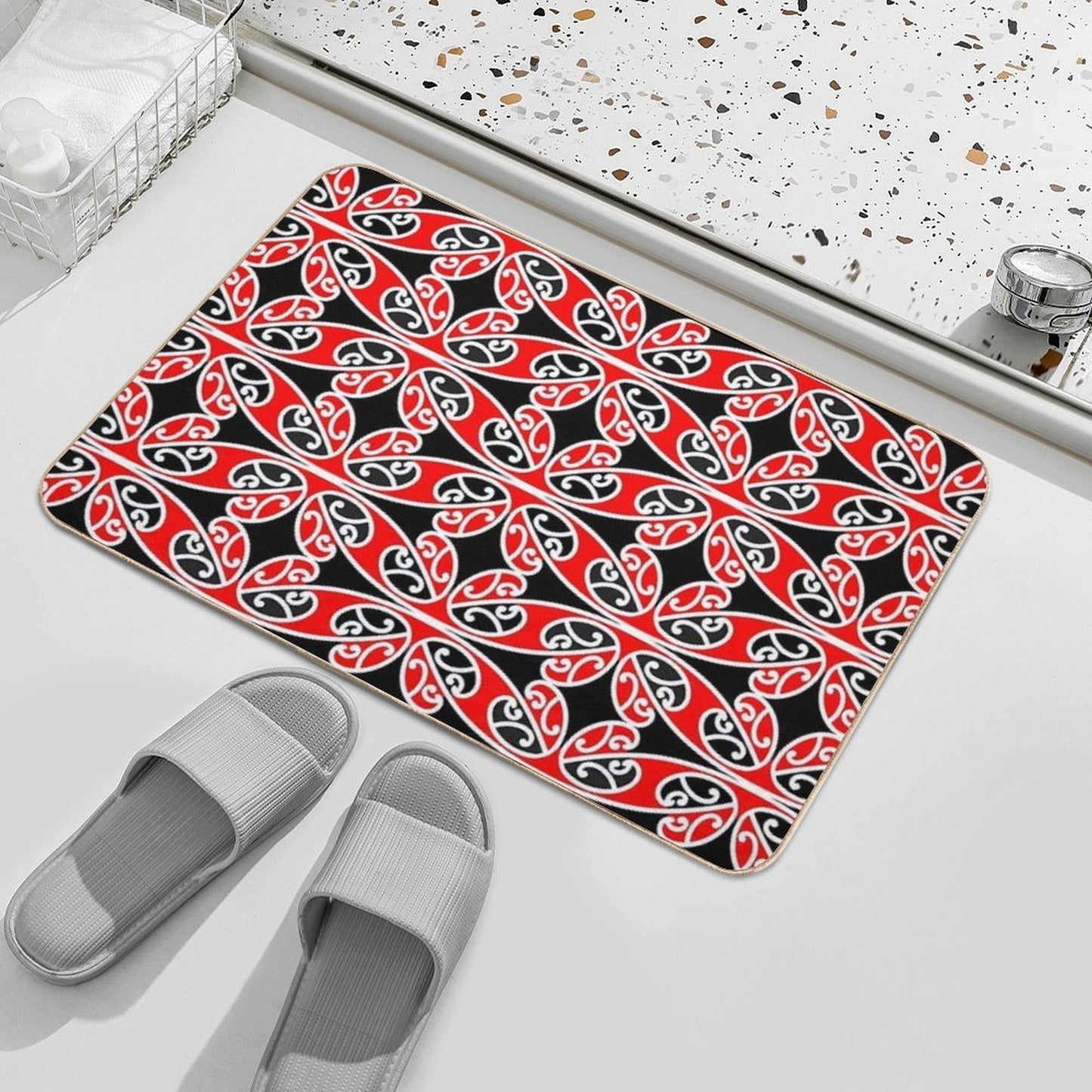 Maori Traditional Pattern Hammehead Shark  Anti-Trip Bath Mat
