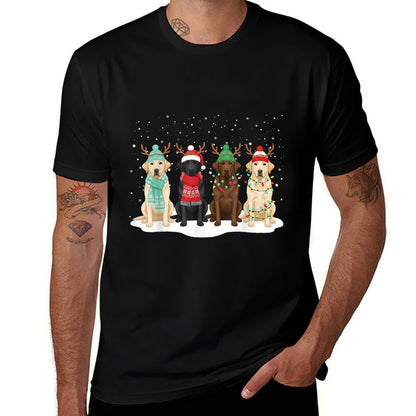 Black Lab Labrador Dog Christmas Crew Matching Family Xmas  Rolled Sleeves T-Shirt