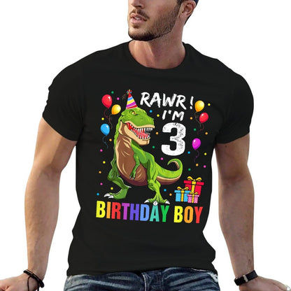 Kids 3 Year Old 3rd Birthday Boy T Rex Dinosaur  Heathered Texture T-Shirt
