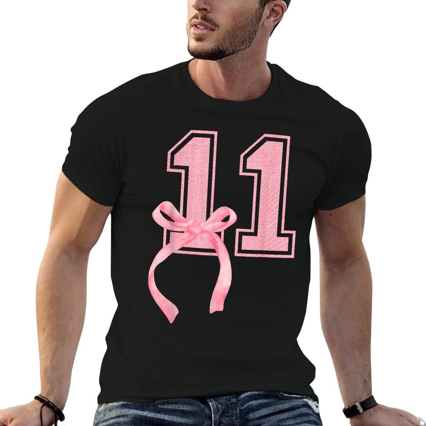 Birthday Girl Pink Coquette Bow 11 Year Old Aesthetic Girly  Wrinkle-resistant T-Shirt