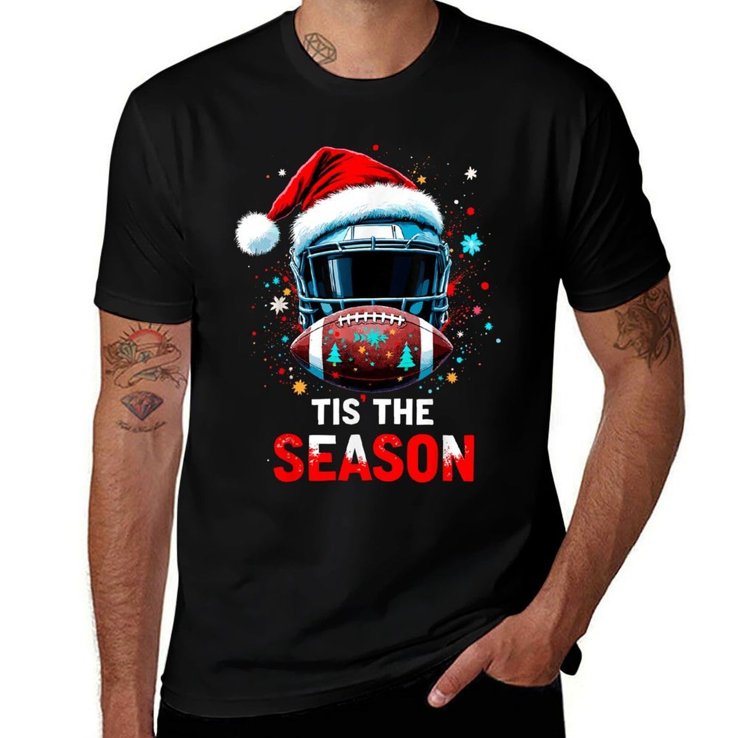 Football Ball Santa Tis The Season Christmas Xmas Party  Versatile T-Shirt