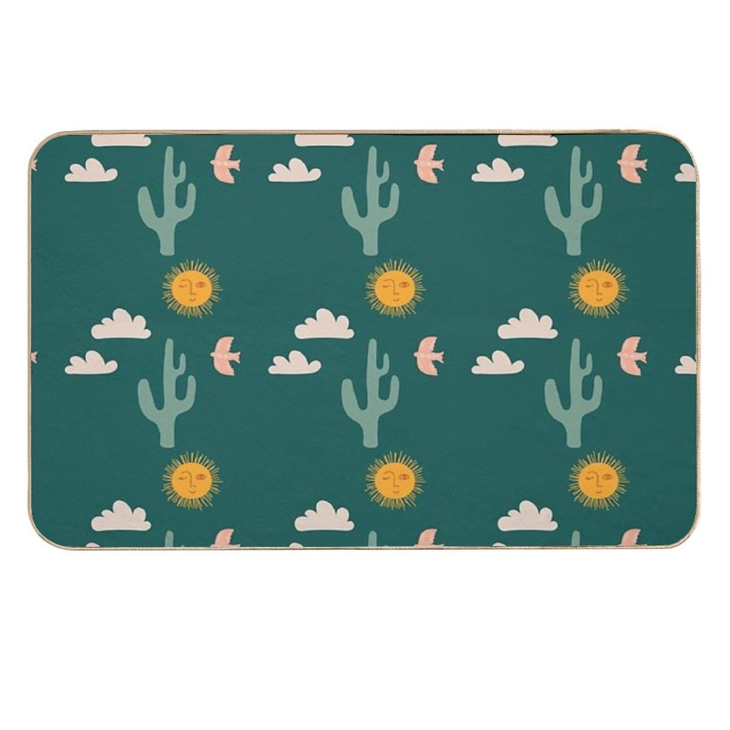 Boho Aesthetic Landscape Southwest Cactus And Sun - Forest Green Background  Long-Lasting Bath Mat