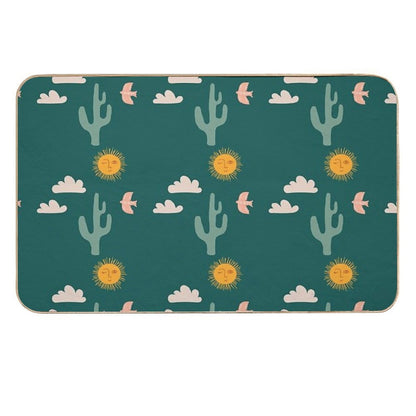 Boho Aesthetic Landscape Southwest Cactus And Sun - Forest Green Background  Long-Lasting Bath Mat