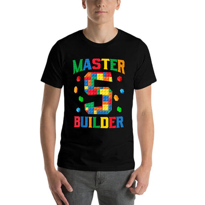 Master Builder 5th Birthday 5 Year Old Brick Building Blocks  Polyester Blend T-Shirt