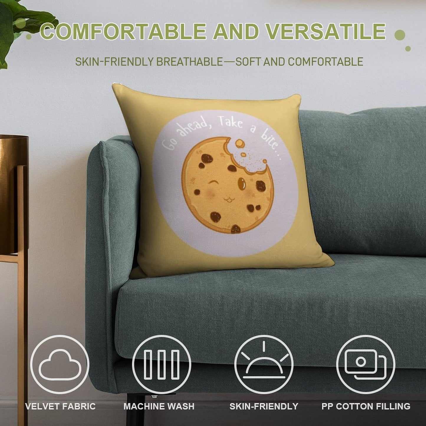 Collection Go Ahead, Take A Bite... – Cookie Soft Short Plush Fabric Throw Pillow