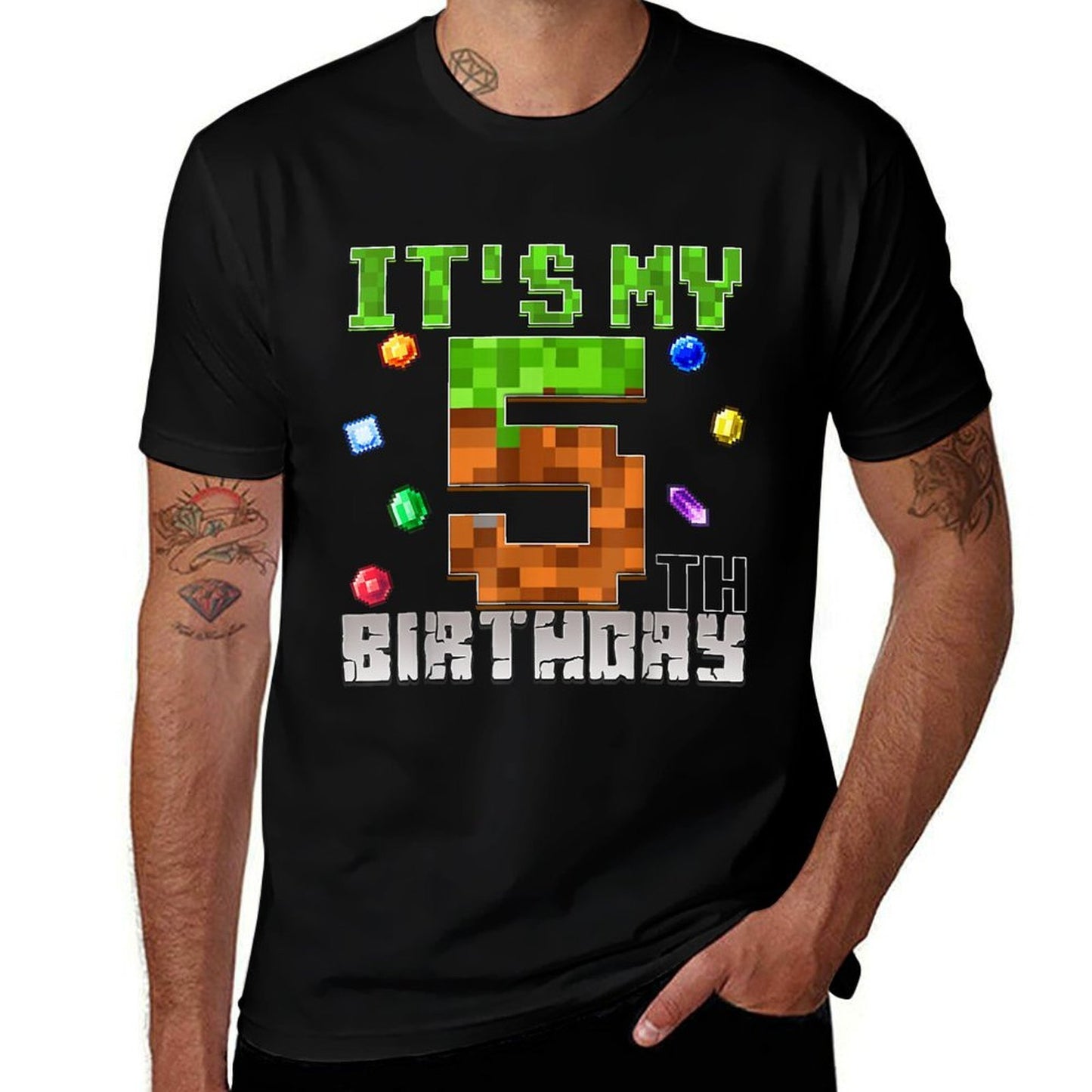 Birthday Boy It's My 5th Birthday Video Game Pixel  Moisture-wicking T-Shirt