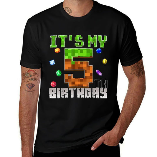 Birthday Boy It's My 5th Birthday Video Game Pixel  Moisture-wicking T-Shirt