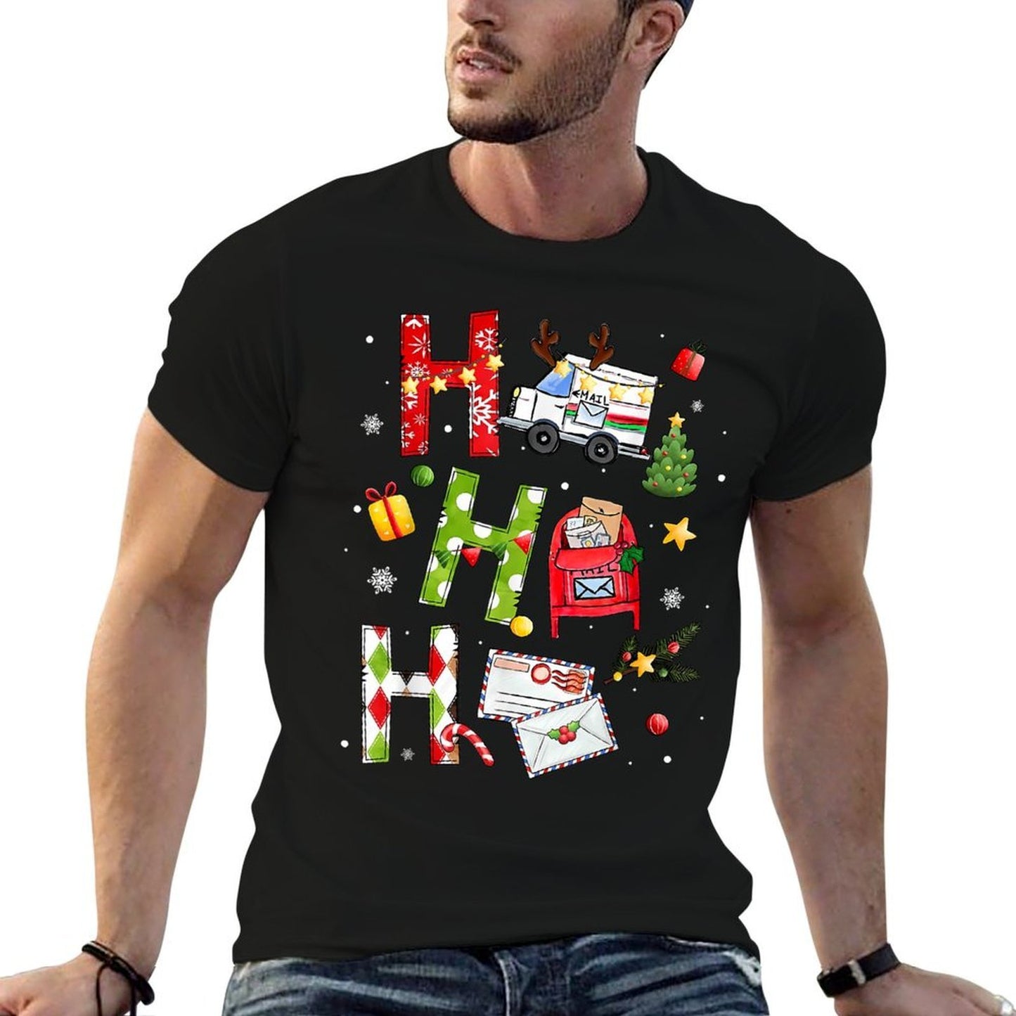Postal Worker Ho Ho Ho Christmas Postal Worker Mail Delivery  Stretchy T-Shirt
