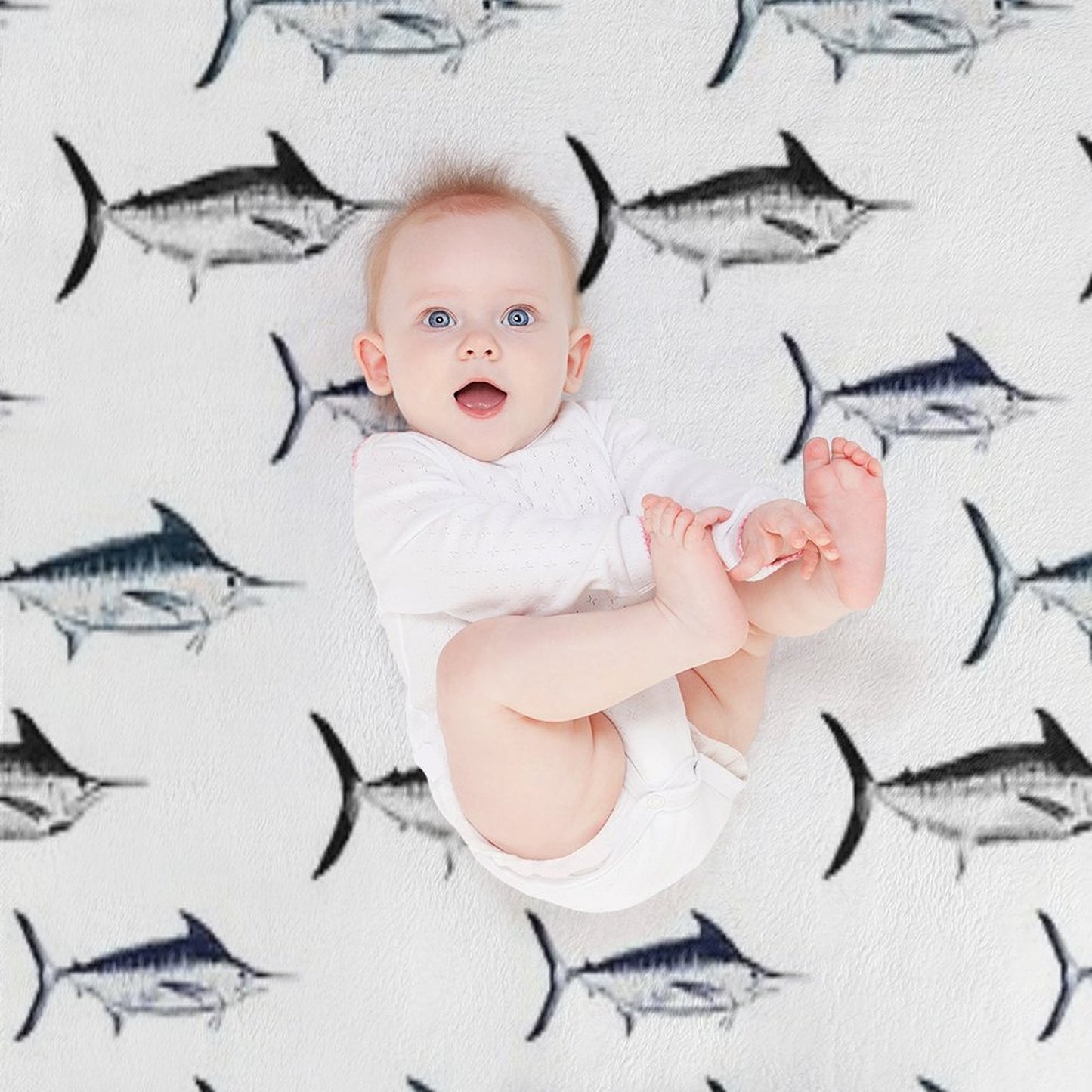 Graphic Modern Vector Atlantic Blue Marlin Pattern Multi-functional Throw Blanket