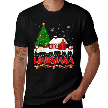 Louisiana Christmas Tree Light Pyjama State of Louisiana San  Durable T-Shirt