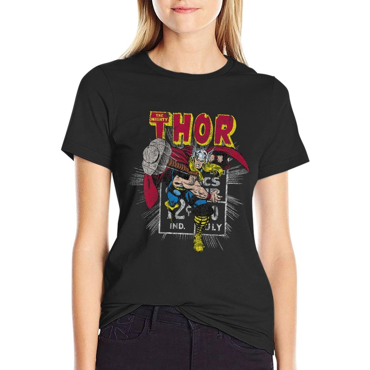 Marvel Mighty Thor Hammer Throw Retro Kids Graphic  Tagless Design T-Shirt