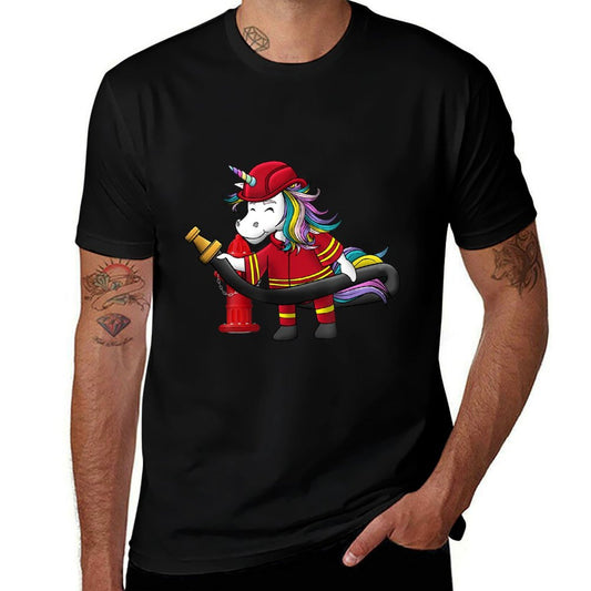 Unicorn Firefighter Fireman Birthday Party Funny Girl Love  Trendy Pattern T-Shirt