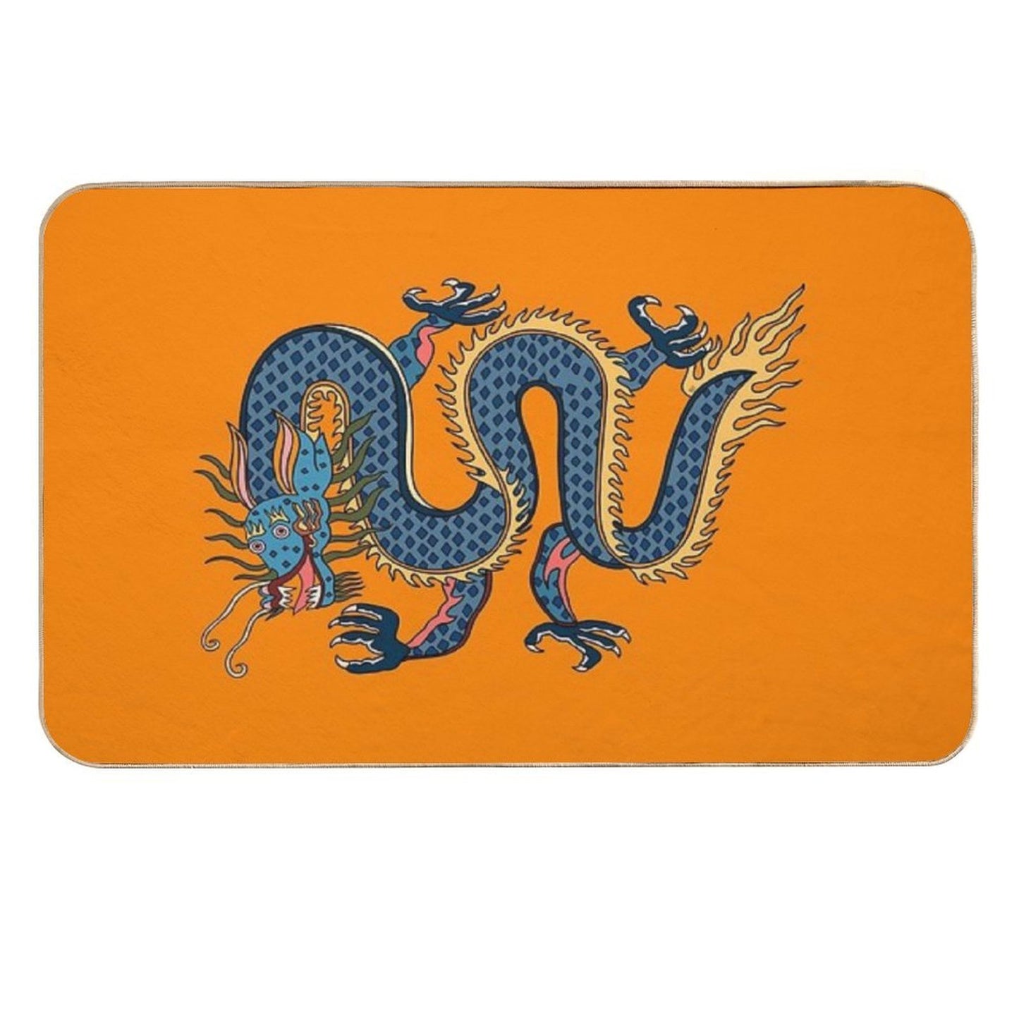 TIBETAN DRAGON RUG-orange  Easy To Clean Bath Mat