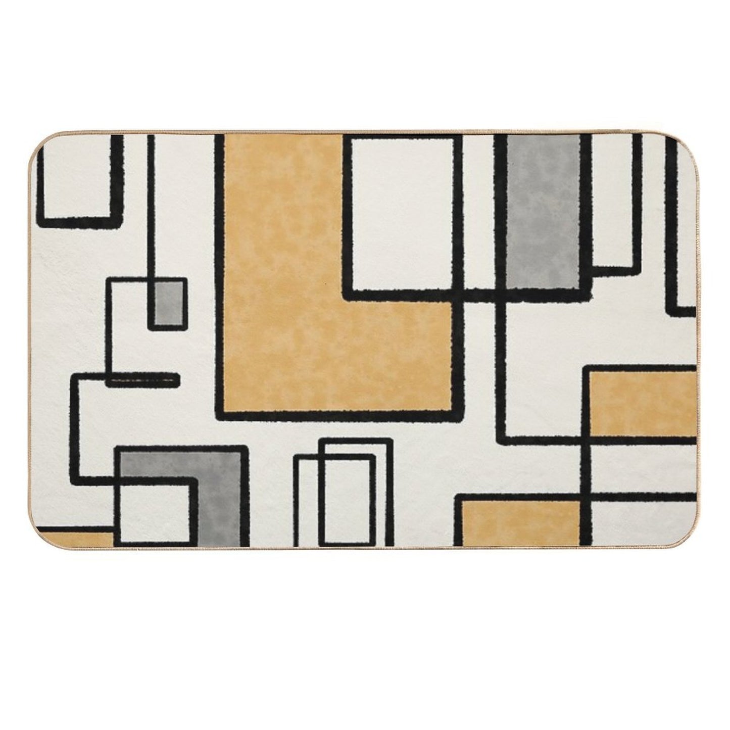 Piet Composition - Mid-Century Modern Minimalist Geometric Abstract in Muted Mustard Gold, Gray, And Cream  Absorbent Bath Mat