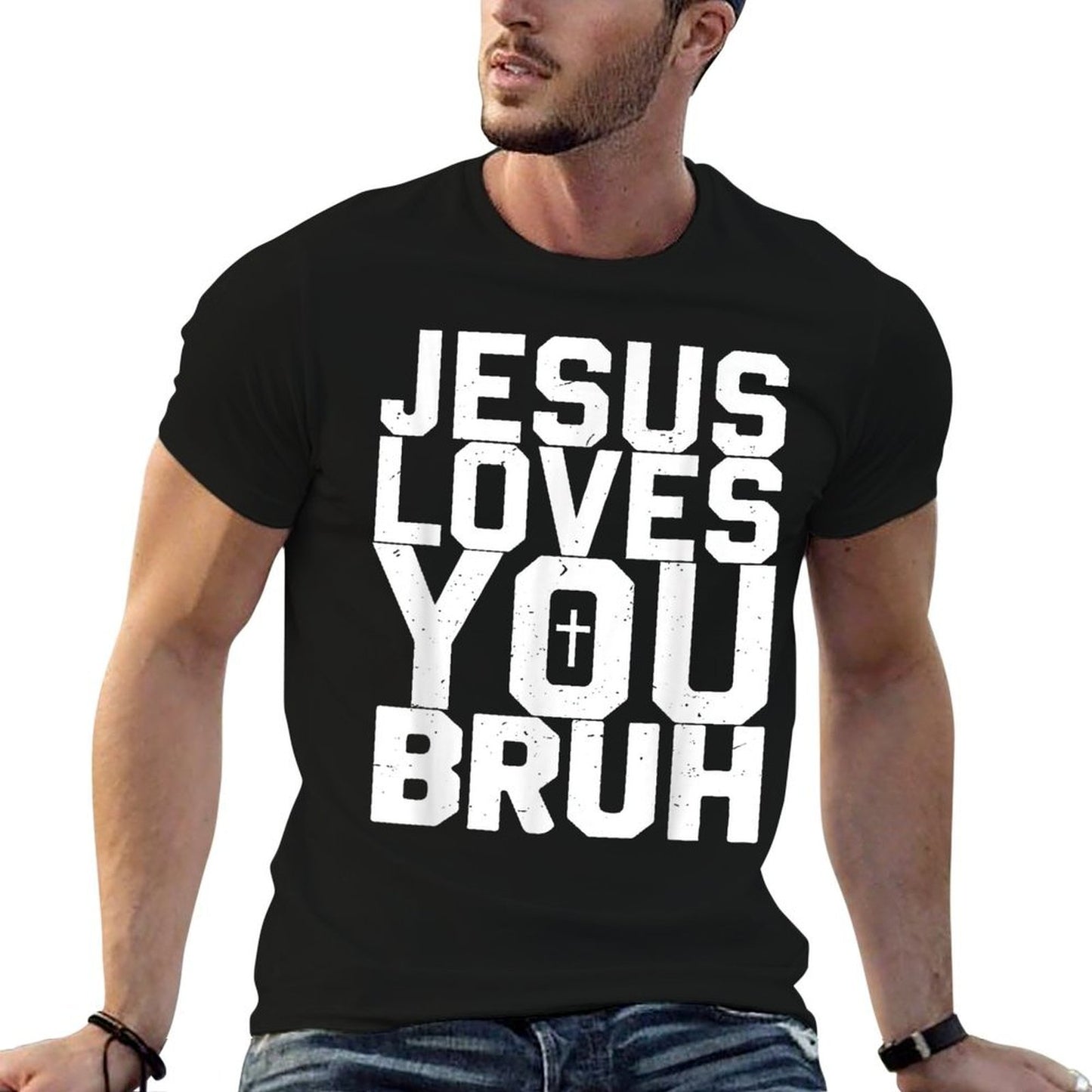 Minimalistic Jesus Love You Bruh Funny Christian Youth Boy  Lightweight T-Shirt