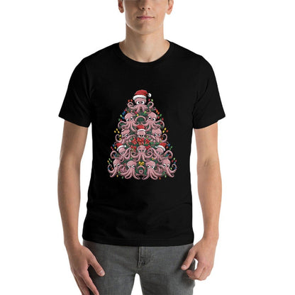 Octopus Xmas Lighting Santa Funny Octopus Christmas Tree  Heathered Texture T-Shirt