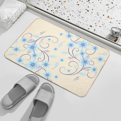 Blue Flowers (Sunny Beige)  Eco-Friendly Bath Mat