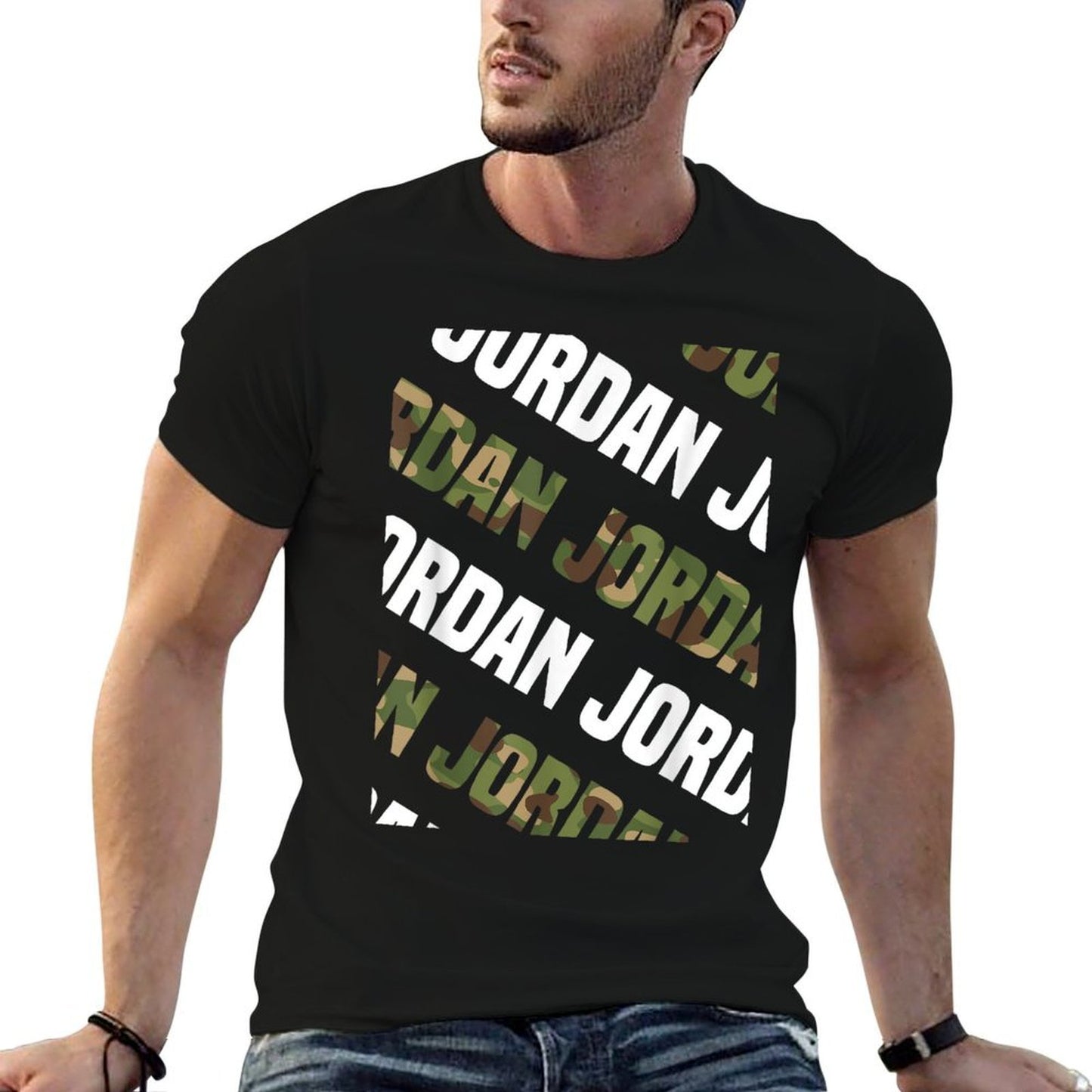 Jordan Camo Pattern Green Camouflage  Cotton T-Shirt