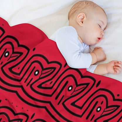 Beautiful Indigenous Mola with Colorful Leaves, Illustrated from An Original Mola Sustainable Throw Blanket