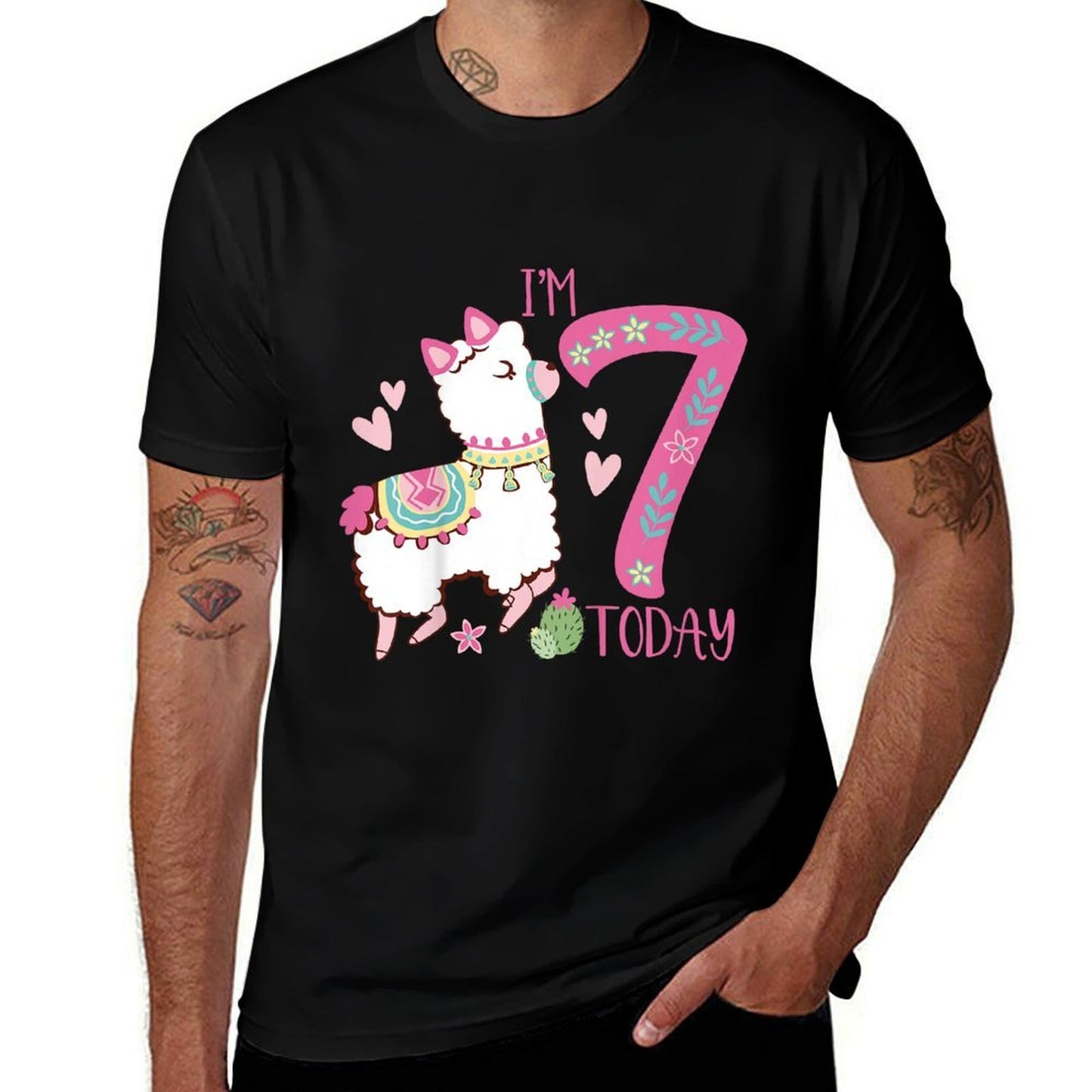Kids I Am 7 Years Old 7th Birthday Girl Alpaca  Llama  Easy-care T-Shirt
