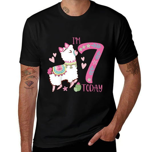 Kids I Am 7 Years Old 7th Birthday Girl Alpaca  Llama  Easy-care T-Shirt