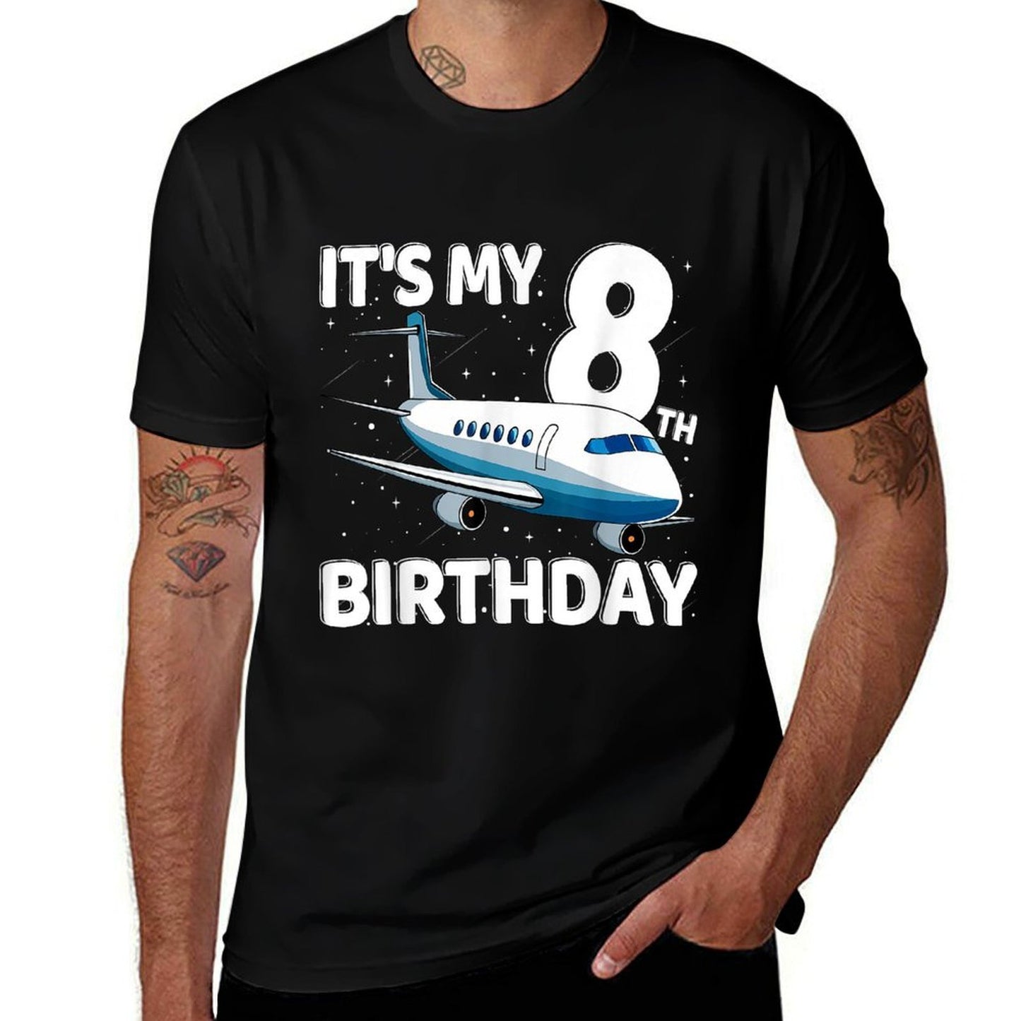 It's My 8th Birthday Airplane 8 Year Old Birthday Boy Girl  High-quality Stitching T-Shirt
