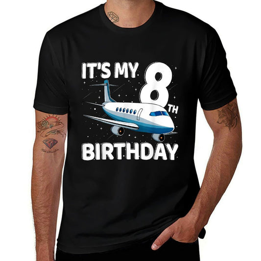 It's My 8th Birthday Airplane 8 Year Old Birthday Boy Girl  High-quality Stitching T-Shirt
