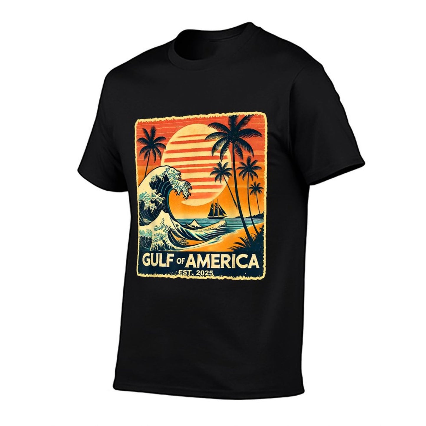 Retro Gulf Of USA America Est 2025 American Flag July 4th Eco-friendly Material T-Shirt