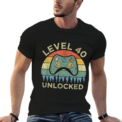 Level 40 Unlocked Video Gamer Retro 40th Birthday Gift  Wrinkle-resistant T-Shirt