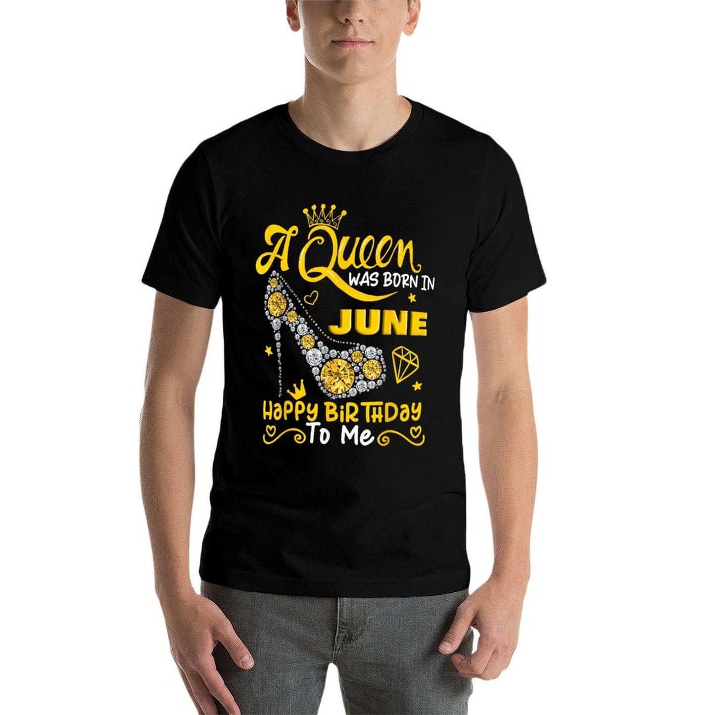 A Queen Was Born in June Happy Birthday To Me High Heel  Polyester Blend T-Shirt