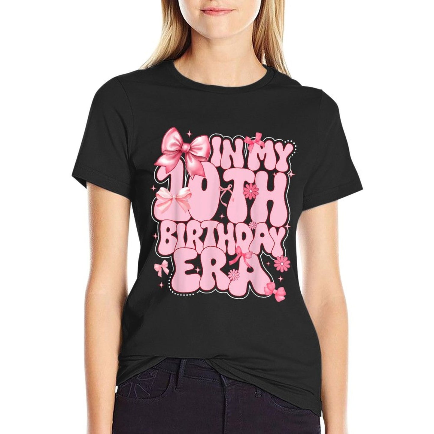 Kids In My 10th Birthday Era Girl 10 Year Old Coquette Bow  Heathered Texture T-Shirt