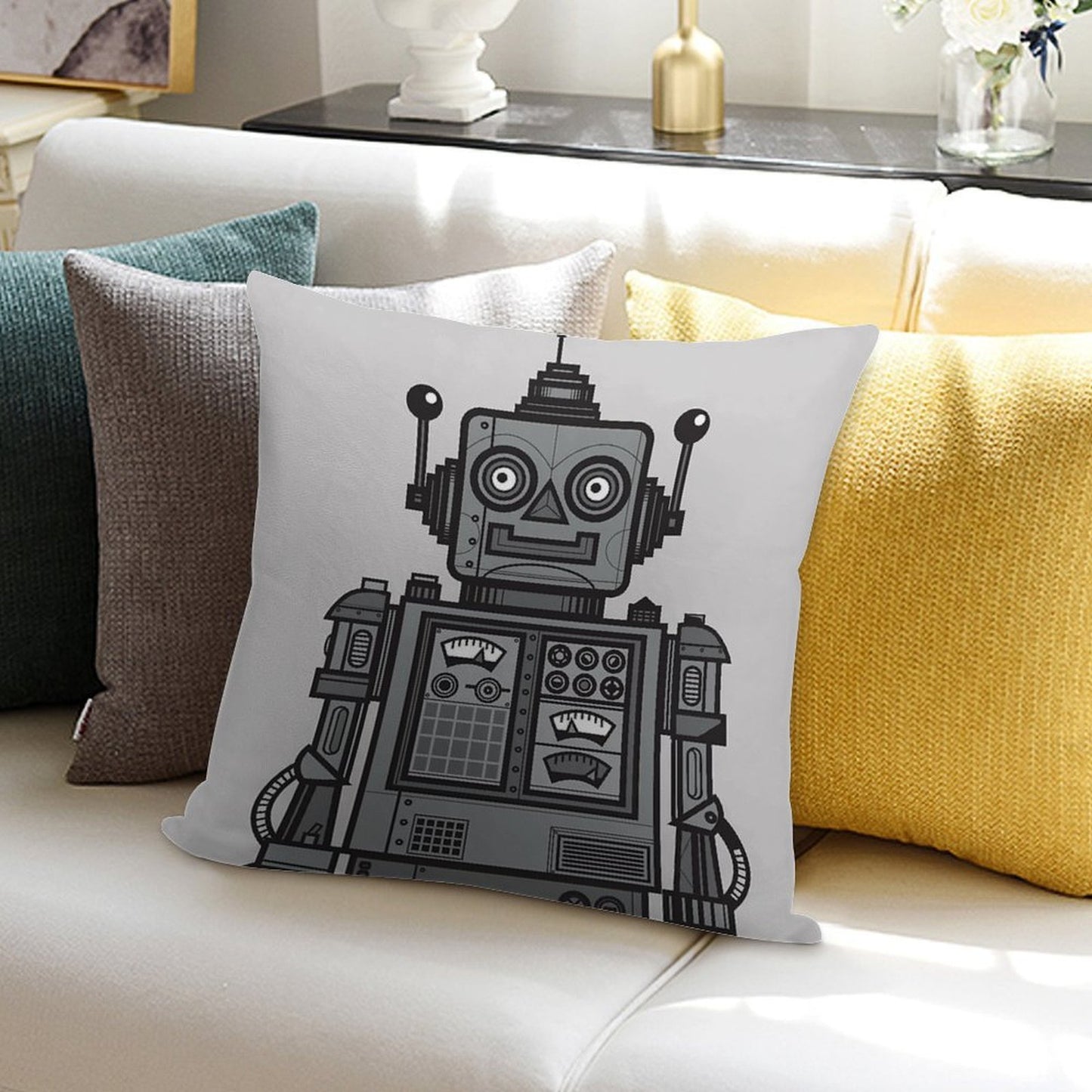 Vintage Robot Soft Shrink-Resistant Throw Pillow