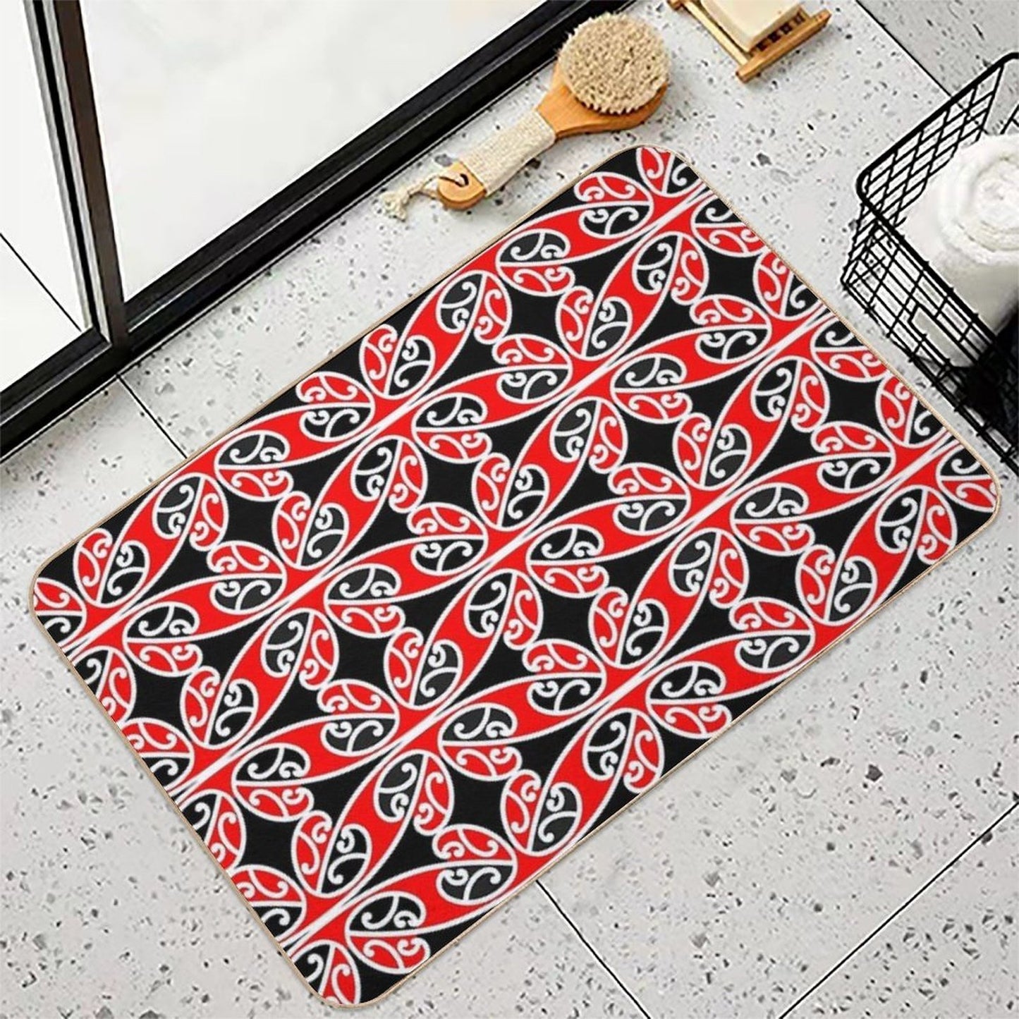 Maori Traditional Pattern Hammehead Shark  Anti-Trip Bath Mat