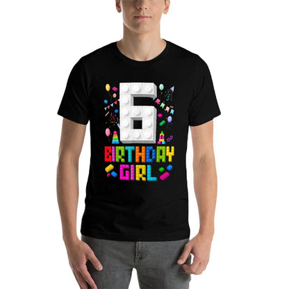 6th Birthday Girl Master Builder 6 Years Old Building Block  Easy-care T-Shirt