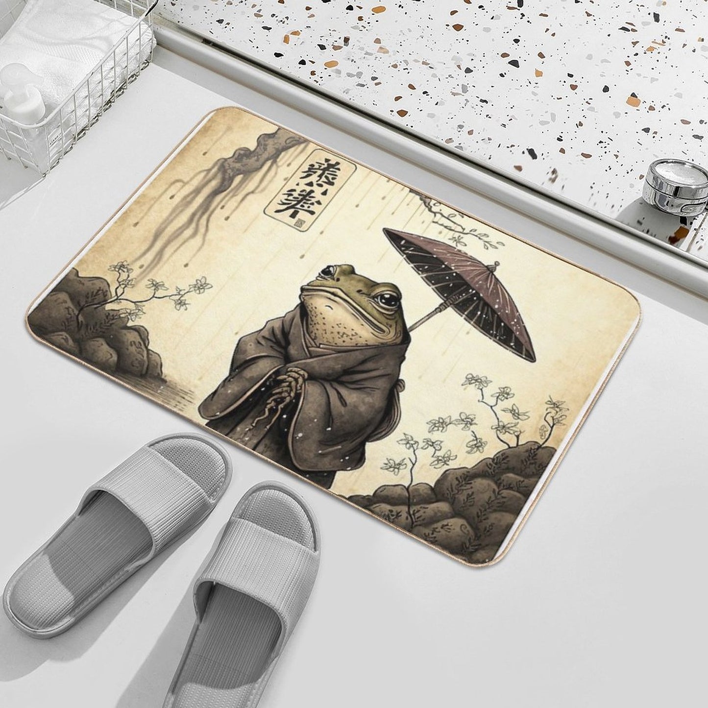 Rainy Day Frog  Repositionable Bath Mat