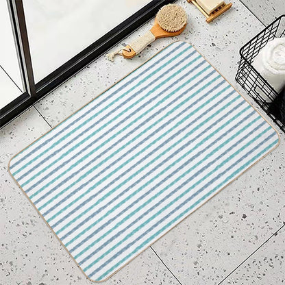 Horizontal Watercolor Stripes Blue And Turquoise On White  Fade-Resistant Bath Mat