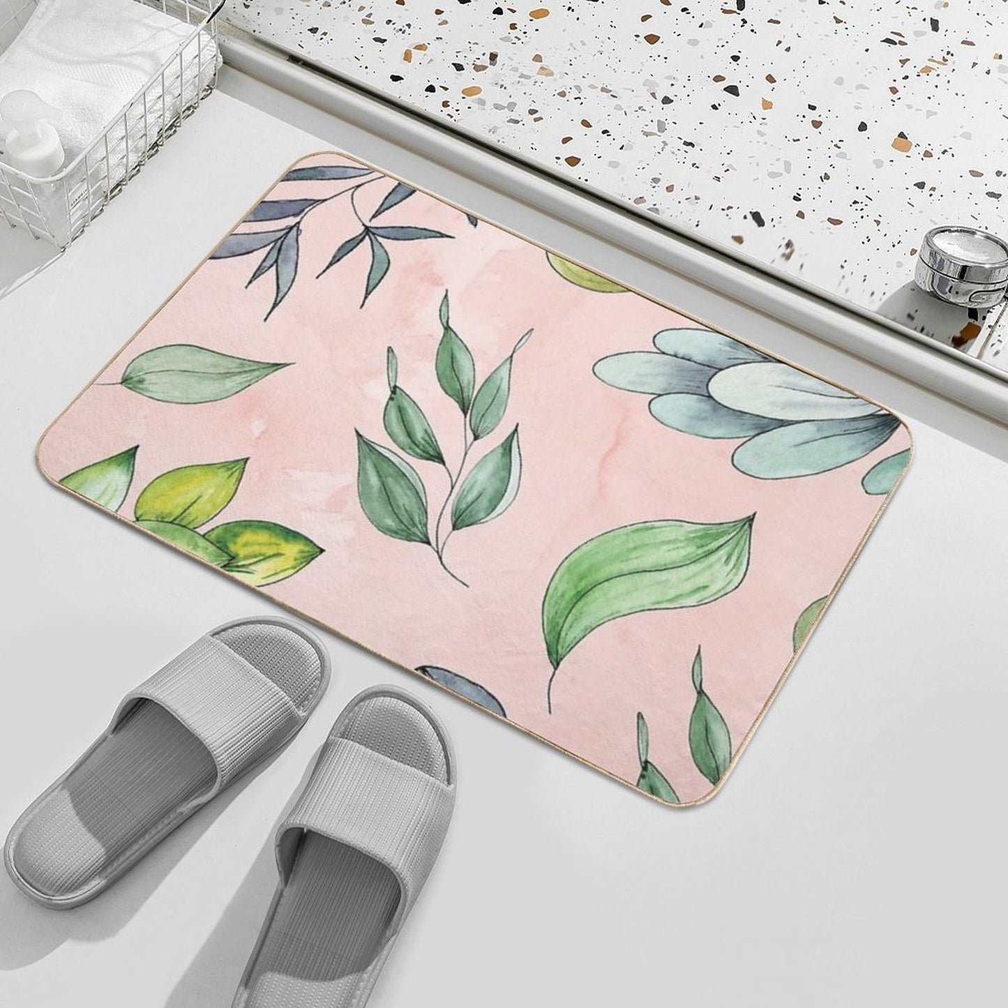 Cheerful Watercolour Leaf Minimalistic Pattern  Anti-Trip Bath Mat