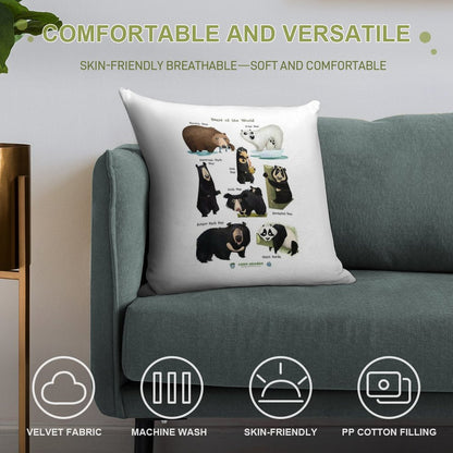 Bears of The World Soft Skin-Friendly Throw Pillow