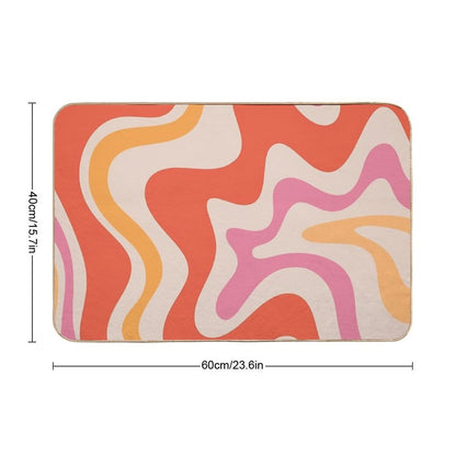 Retro Liquid Swirl Abstract Pattern in Retro Pink And Orange Durable Bath Mat