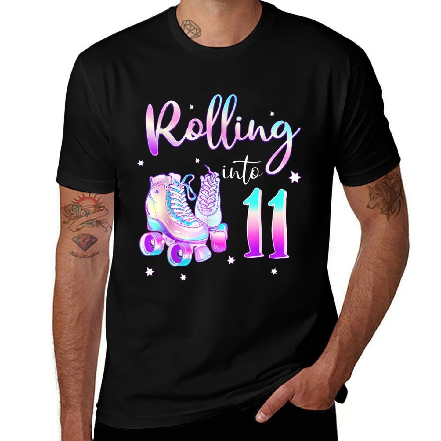 Kids 11 Years Old Birthday Girl Rolling Into 11th Bday Theme  Trendy Pattern T-Shirt