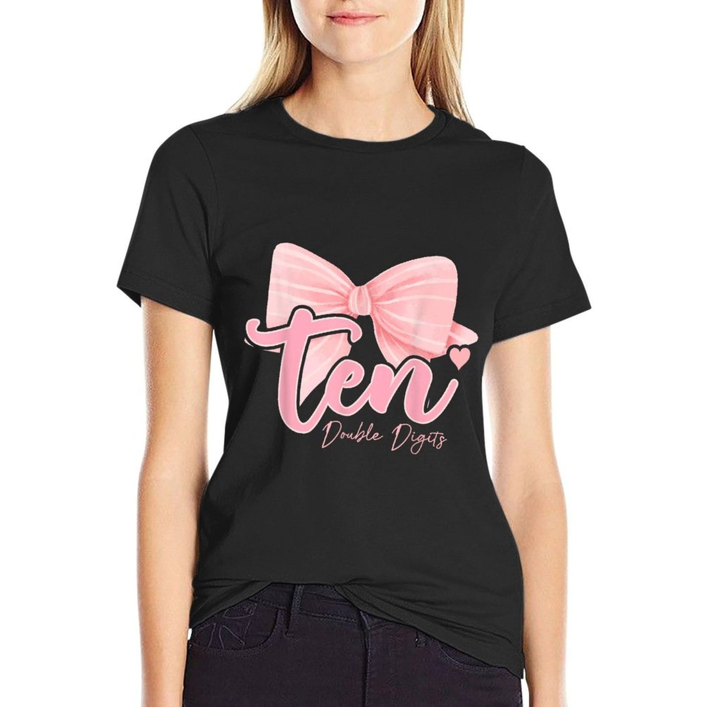 10th Birthday Coquette Bow Pink 10 Year Old Birthday Girl  Polyester Blend T-Shirt