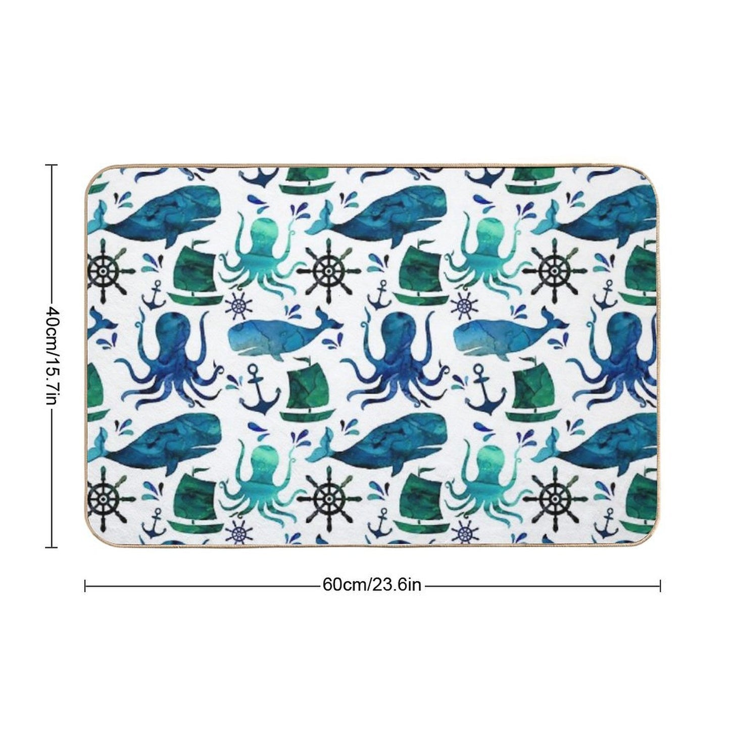 Watercolor Ocean Nautical Whale Octopus  Slip-Resistant Bath Mat