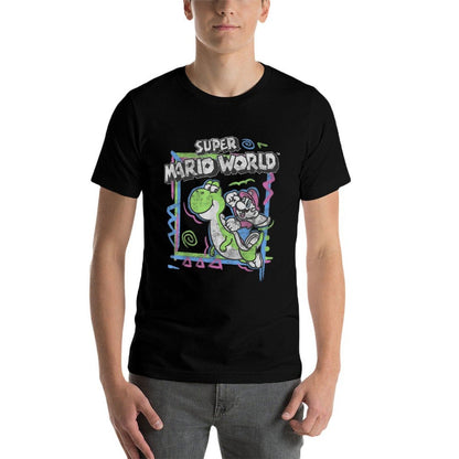 Super Mario World 90's Neon Abstract Nintendo Yoshi Ride  Heathered Texture T-Shirt