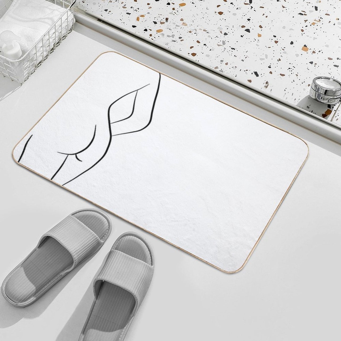 Woman Body Silhouette Line Drawing - Hello Helena  Fade-Resistant Bath Mat