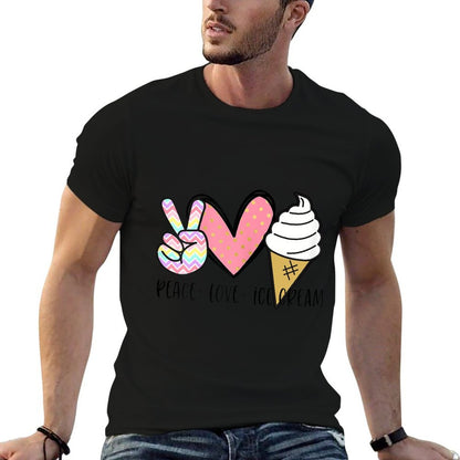 Peace Love Ice Cream Cute for Girlsns Women Summer  Breathable T-Shirt