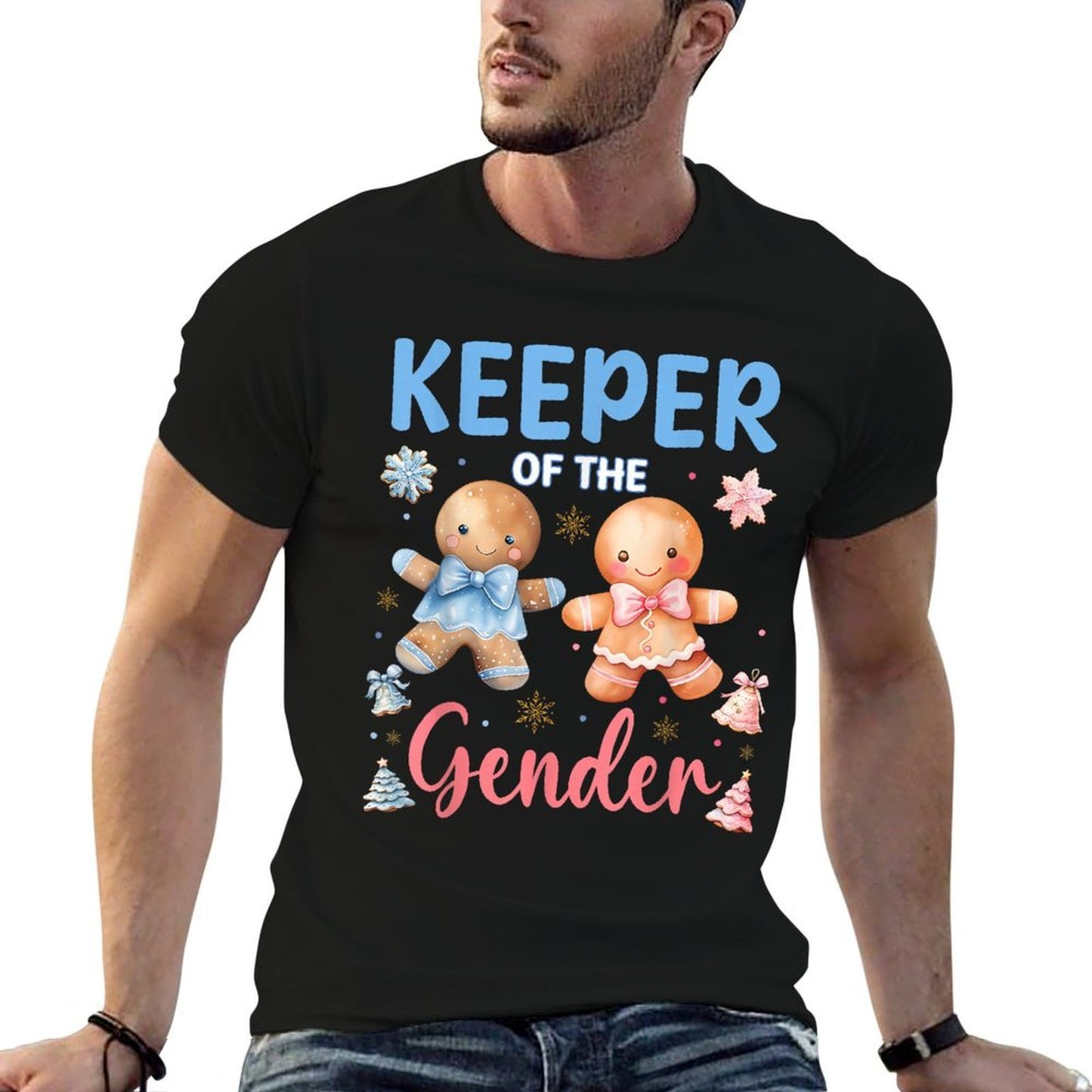 Keeper of The Gender Reveal Baby Gingerbread Pink Or Blue  Fade-proof Color T-Shirt