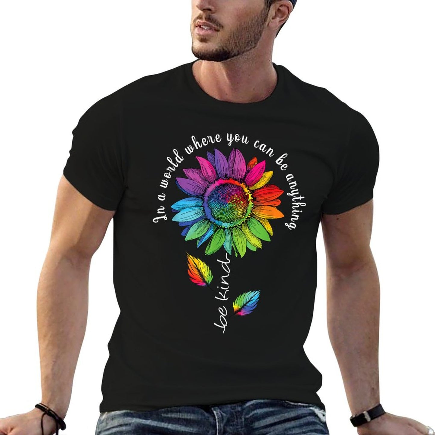 LGBTQ Rainbow Sunflower Be Kind Gay Love Pride Flower Wrinkle-resistant T-Shirt